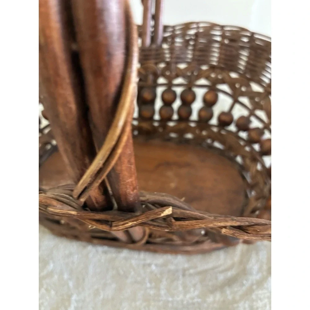 Handwoven Willow Wooden Bead Gathering‎ Basket Philippines Vintage 1980s